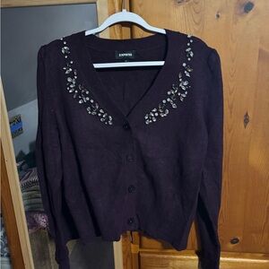 Plum sweater with jewel trim